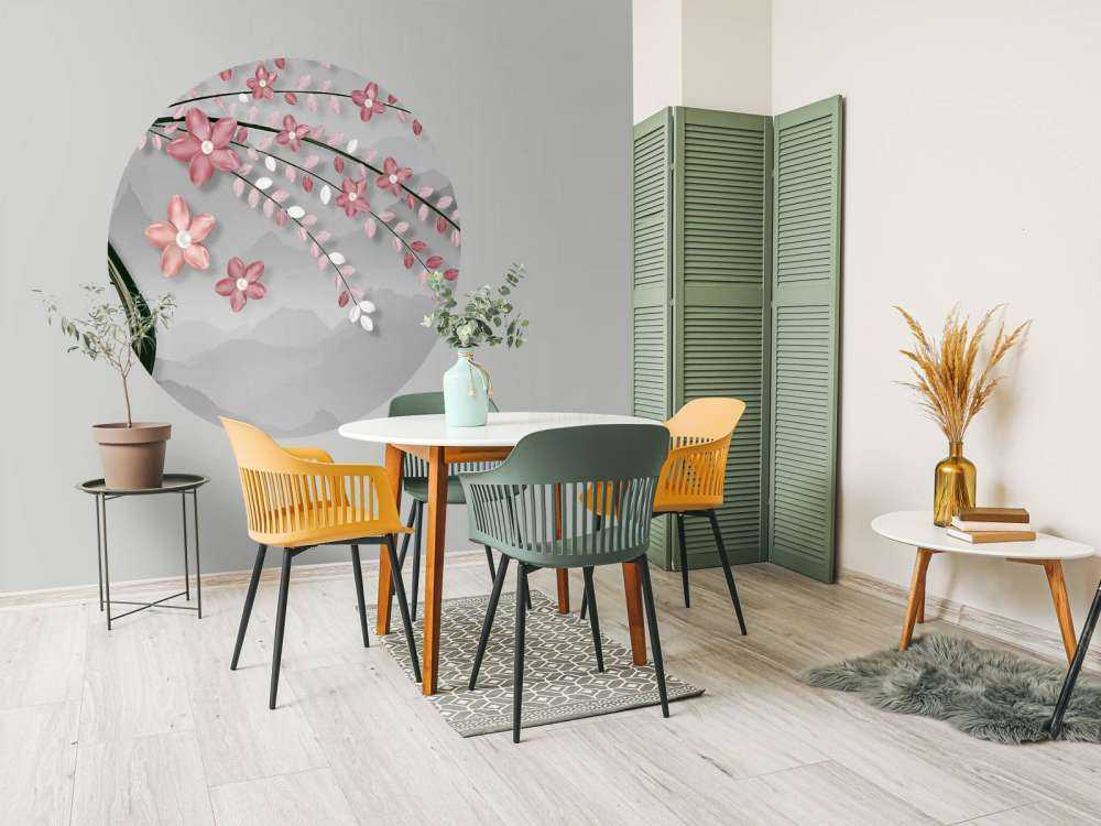 3D boom met roze bloemen