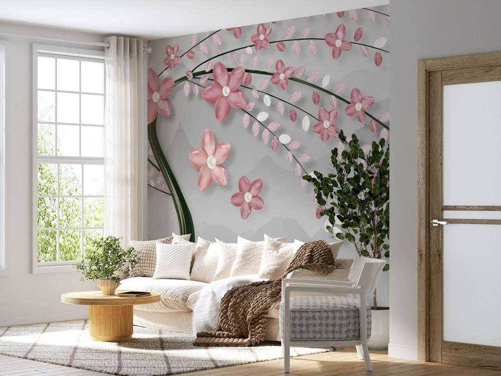 3D boom met roze bloemen