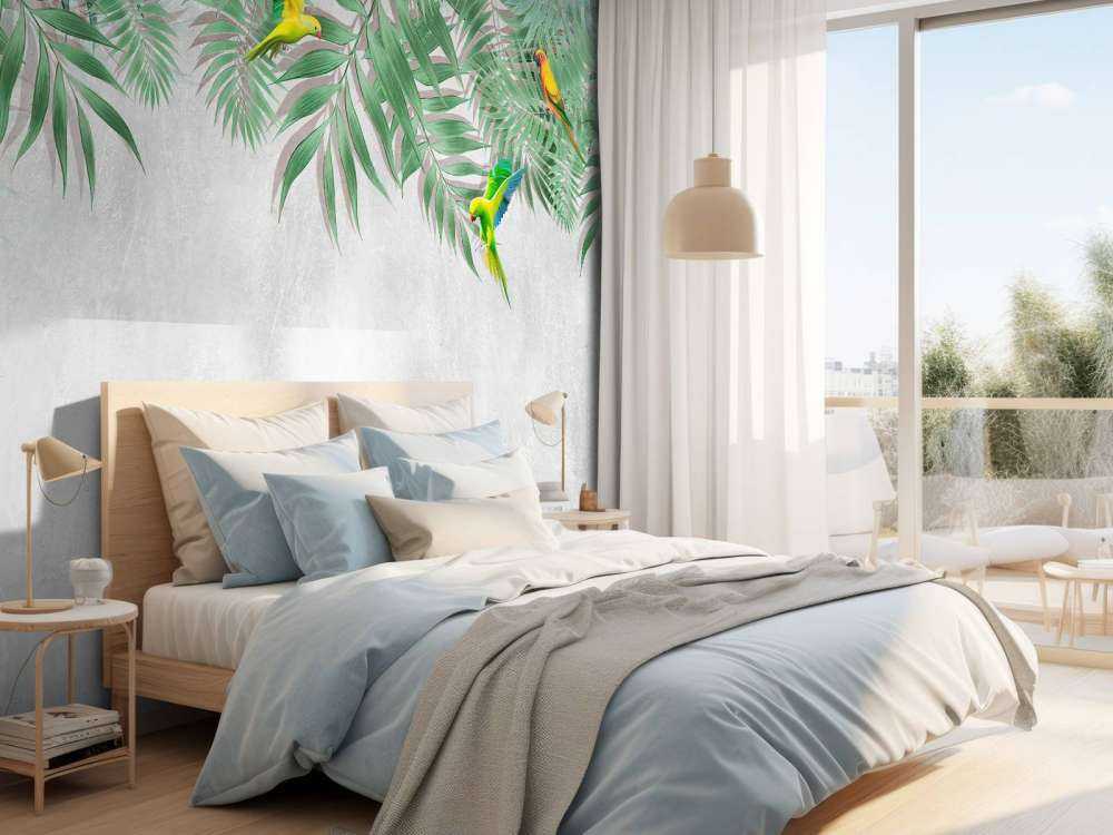 Tropische bladeren en parkieten