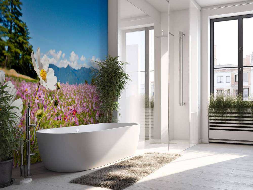 Bloemenveld met mooie achtergrond