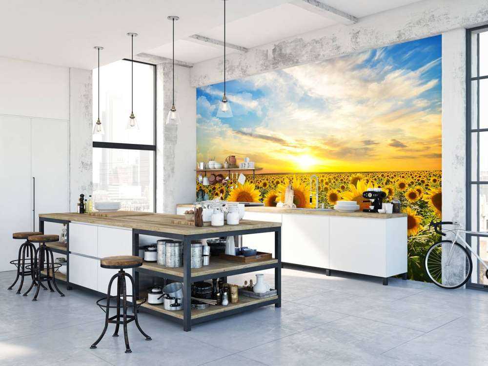 Zonnebloemen bij zonsopkomst