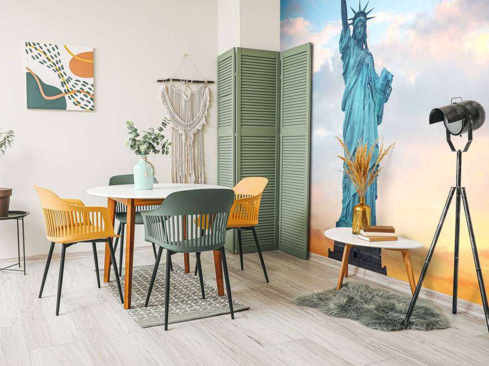 Het vrijheidsbeeld bij zonsondergang