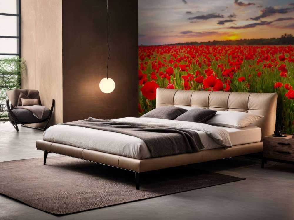 Rode klaprozenveld bij zonsondergang