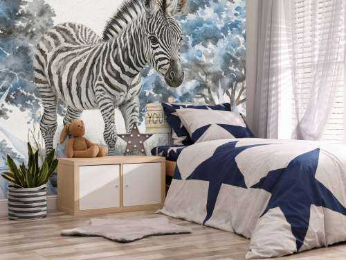 Jonge zebra in de natuur blauw