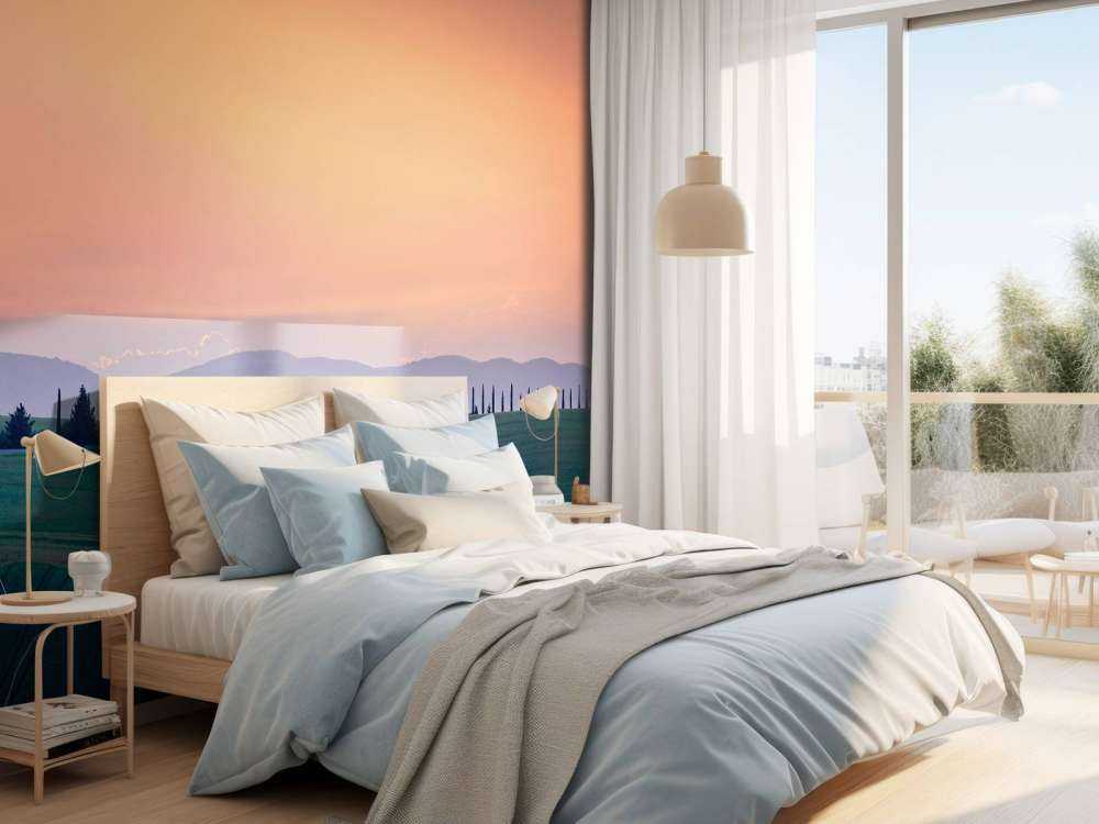 Italiaans landschap met oranje lucht