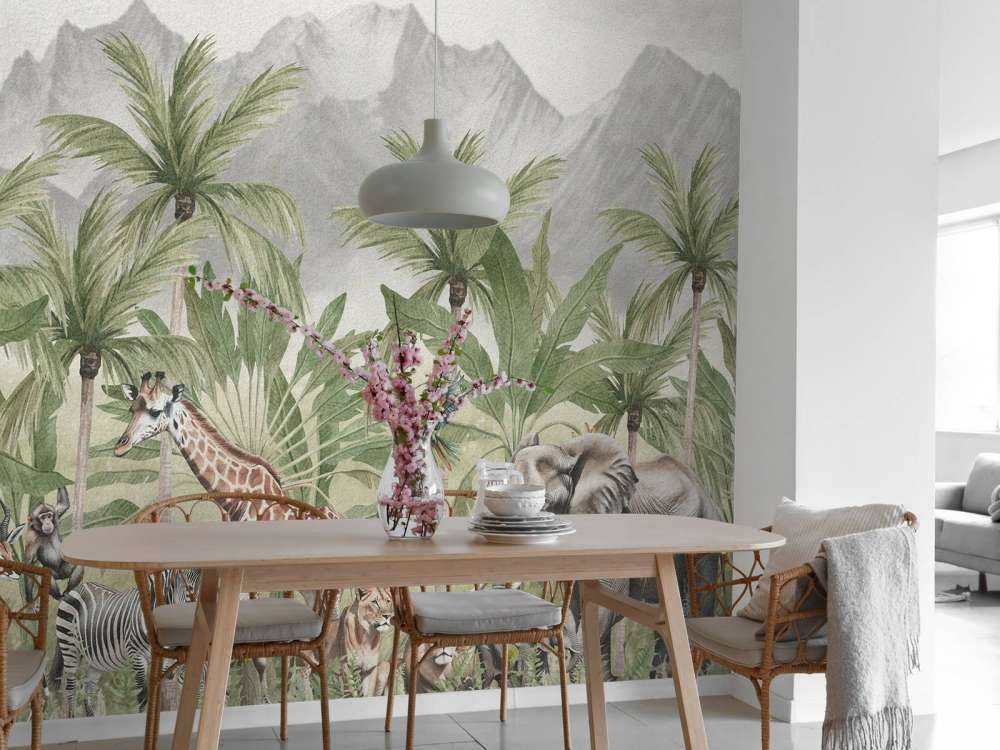 Berglandschap met dieren in kleur