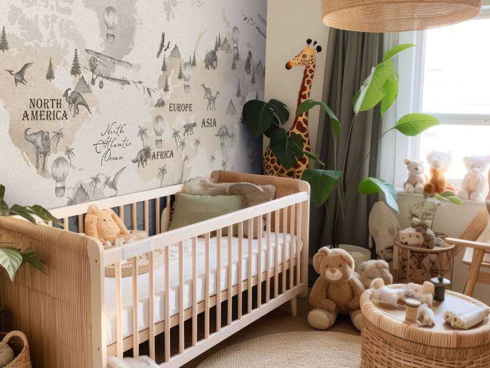 Wereldkaart met dino's off-white