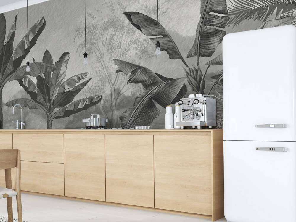 Bananen bomen in zwart-wit