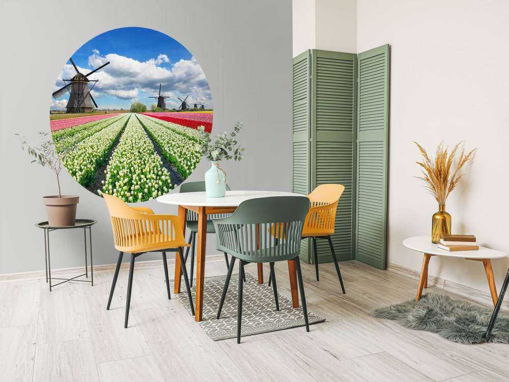 Tulpenveld onder een bewolkte hemel