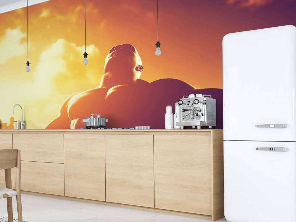 Gespierde man bij zonsondergang