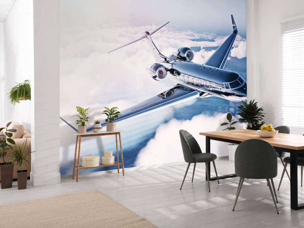 Zwarte privéjet in de wolken