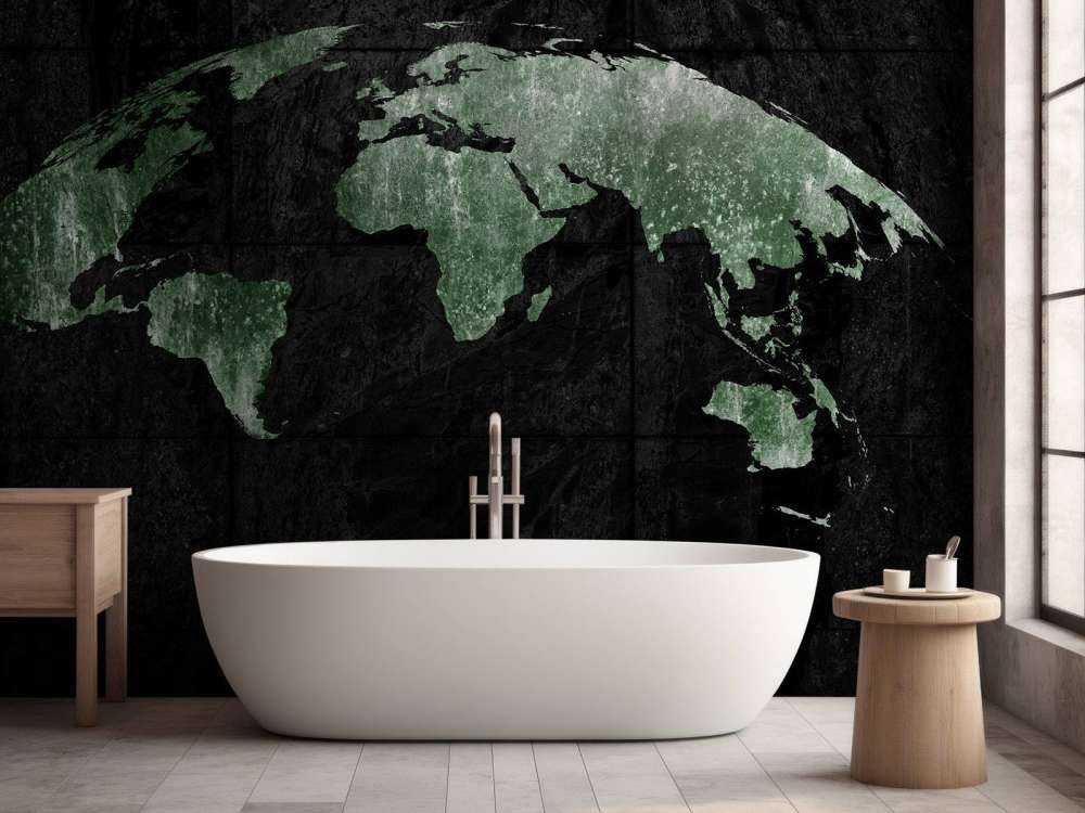 Groene wereldkaart op beton