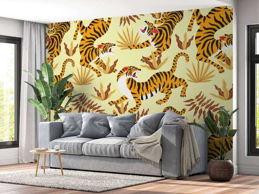 Tijger met bladeren print