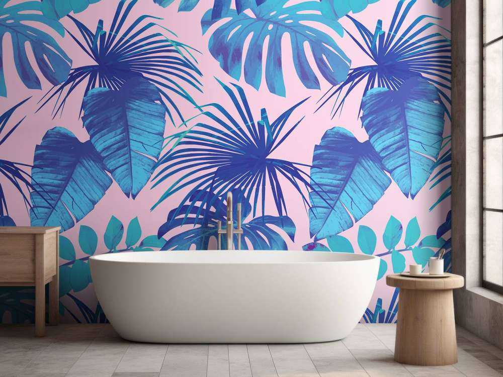 Tropische bladeren met een roze achtergrond