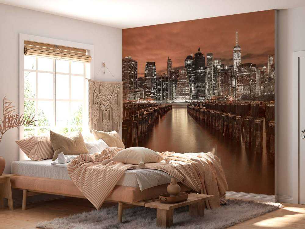 Manhattan skyline met golfbrekers