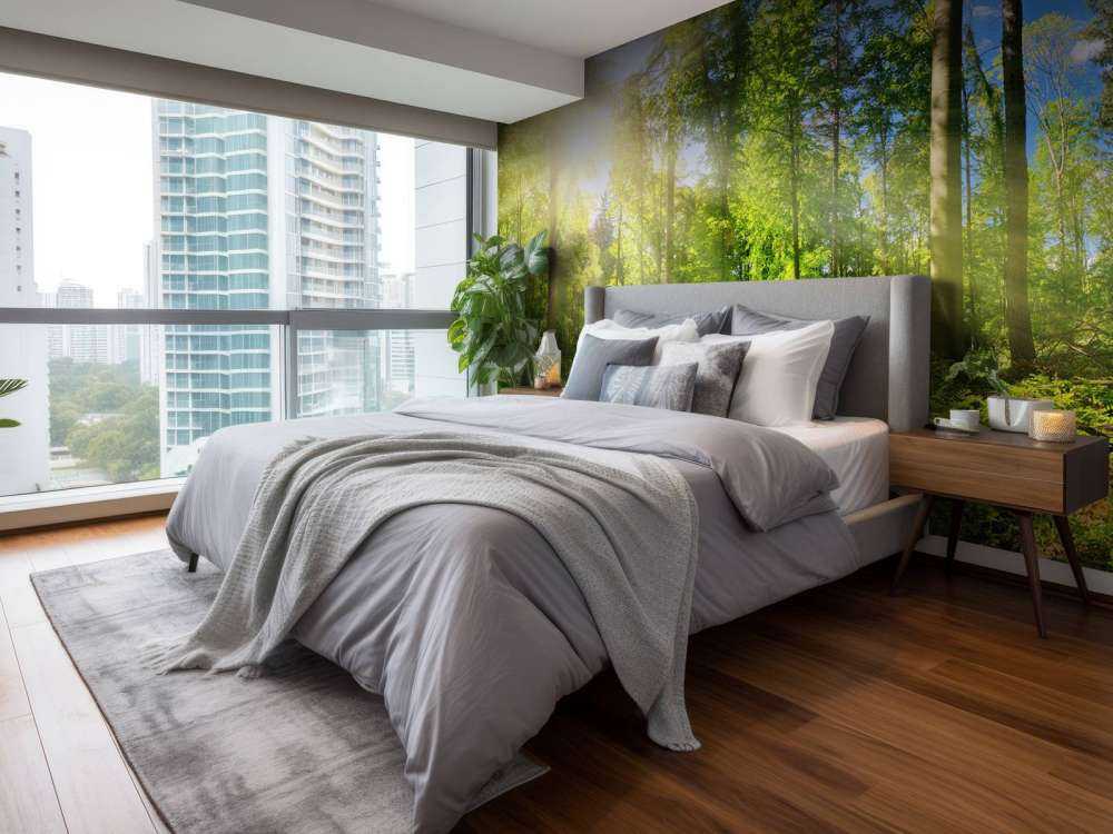 Bos met zonnestralen