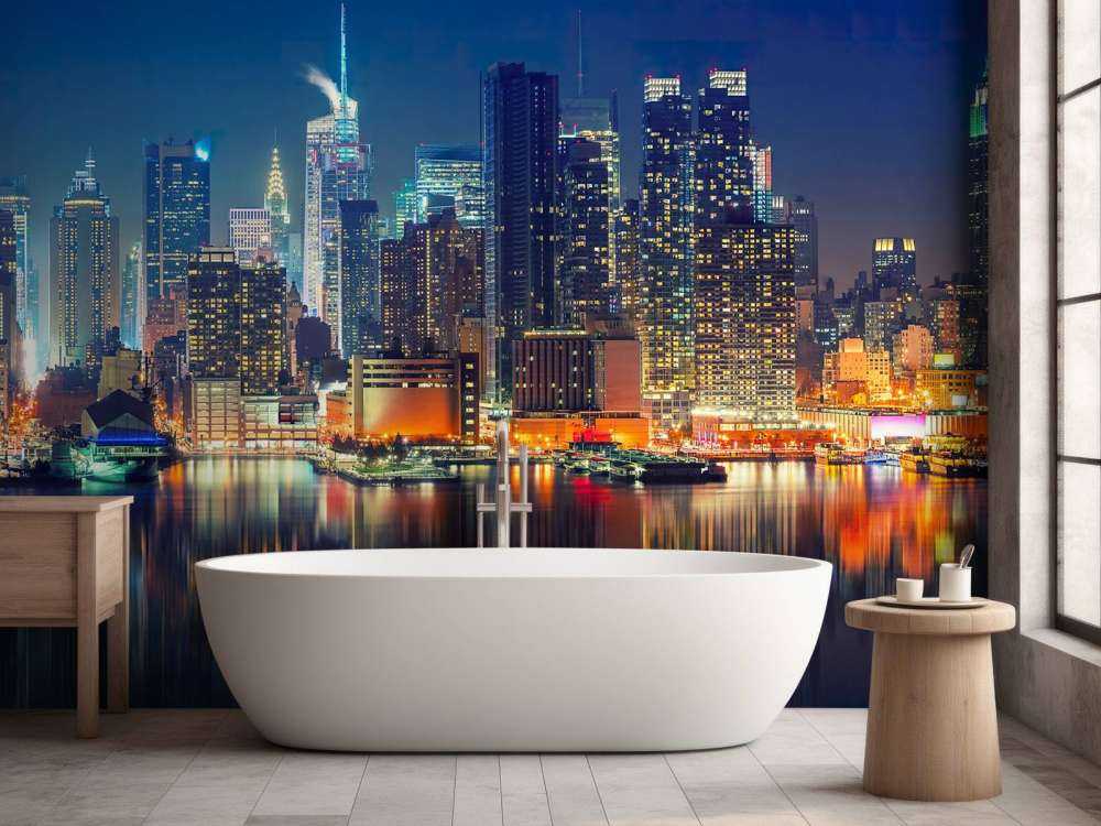 Fotobehang New York skyline in de nacht
