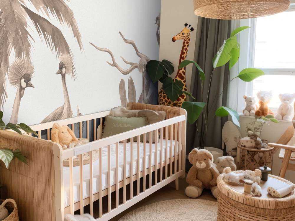 Jungle met kraanvogels in taupe