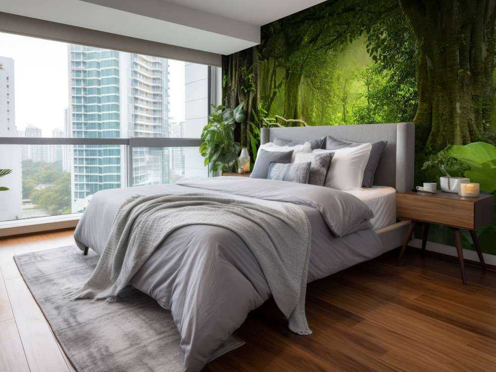 Houten brug door een groene jungle