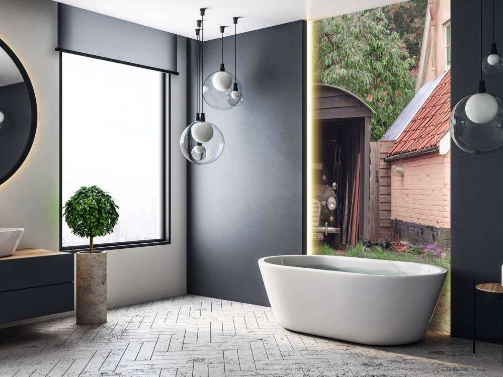 Classic car in garage of old house