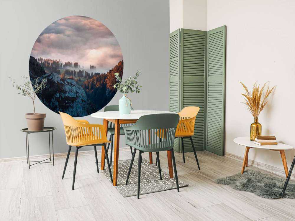 Bosrand in ochtendnevel