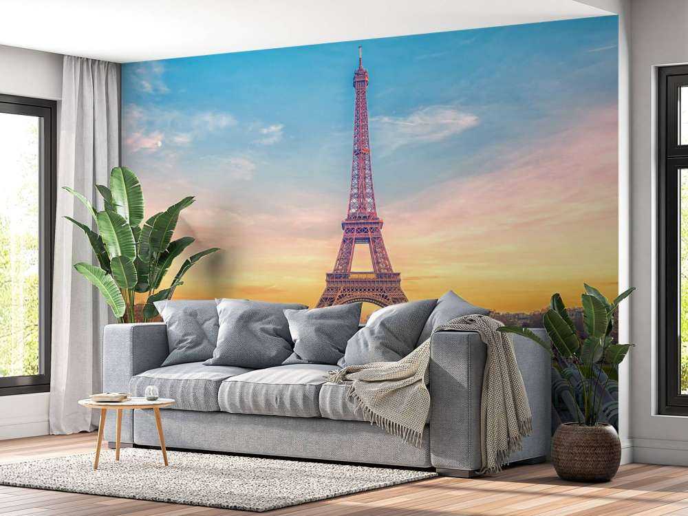 Verlichte Eiffeltoren bij zonsondergang