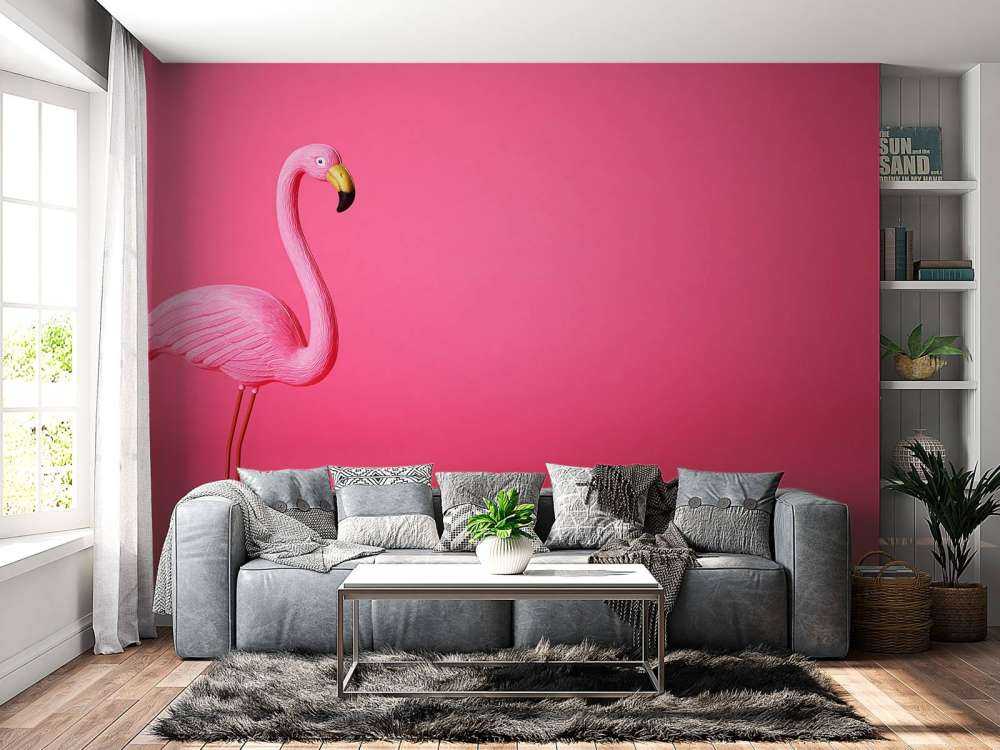 Flamingo van kunstof met een roze achtergrond