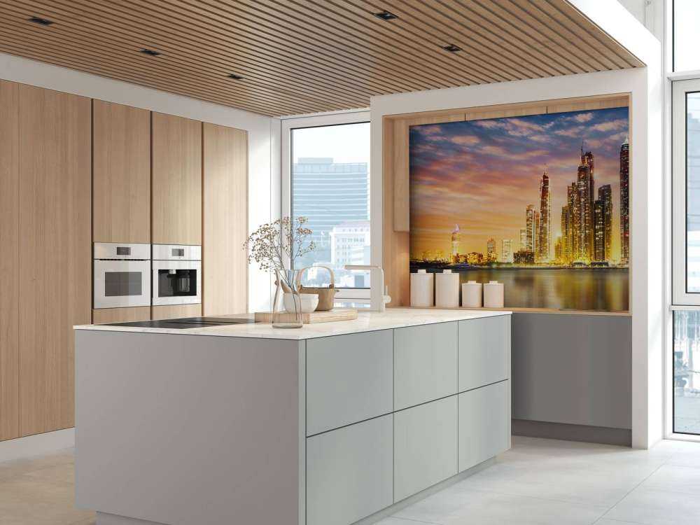 Skyline van Dubai vanaf Palm Jumeirah