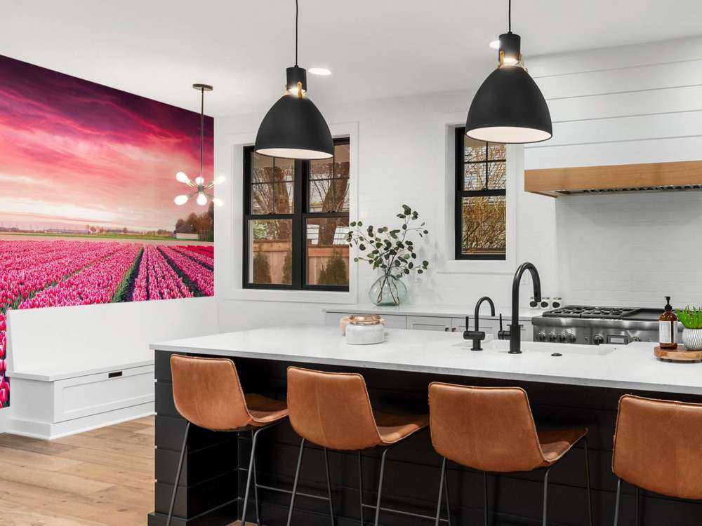 Roze tulpenveld met dynamische kleuren