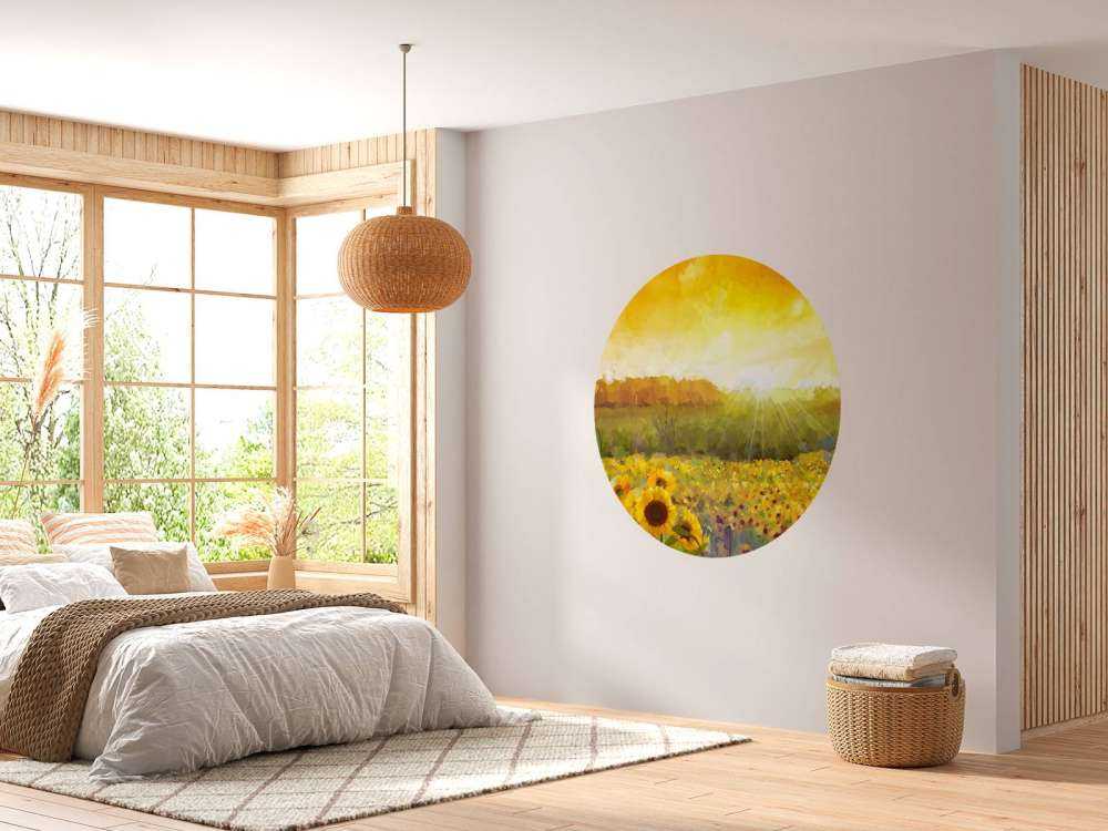 Schilderij van een zonnebloemen landschap