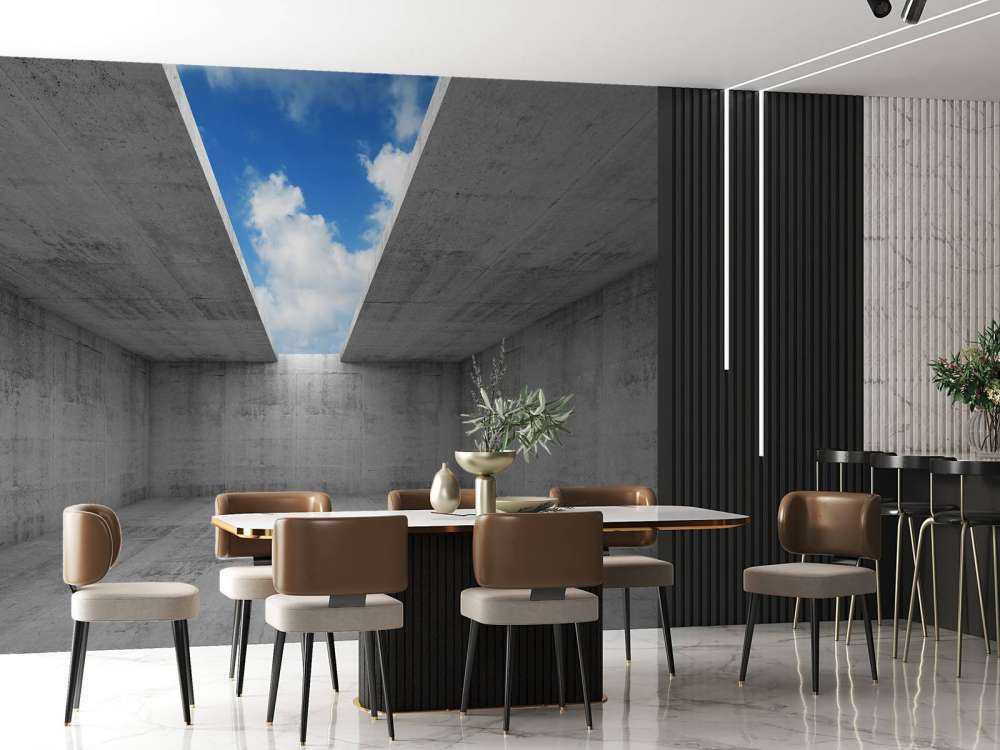 Betonnen ruimte met open dak