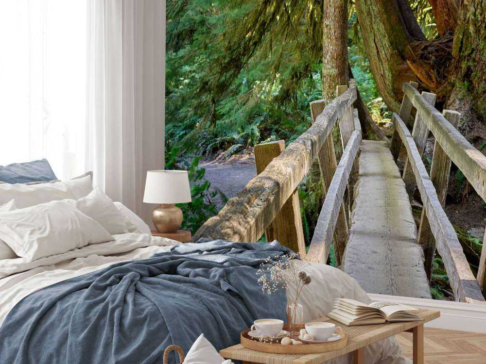 Houten brug door het bos