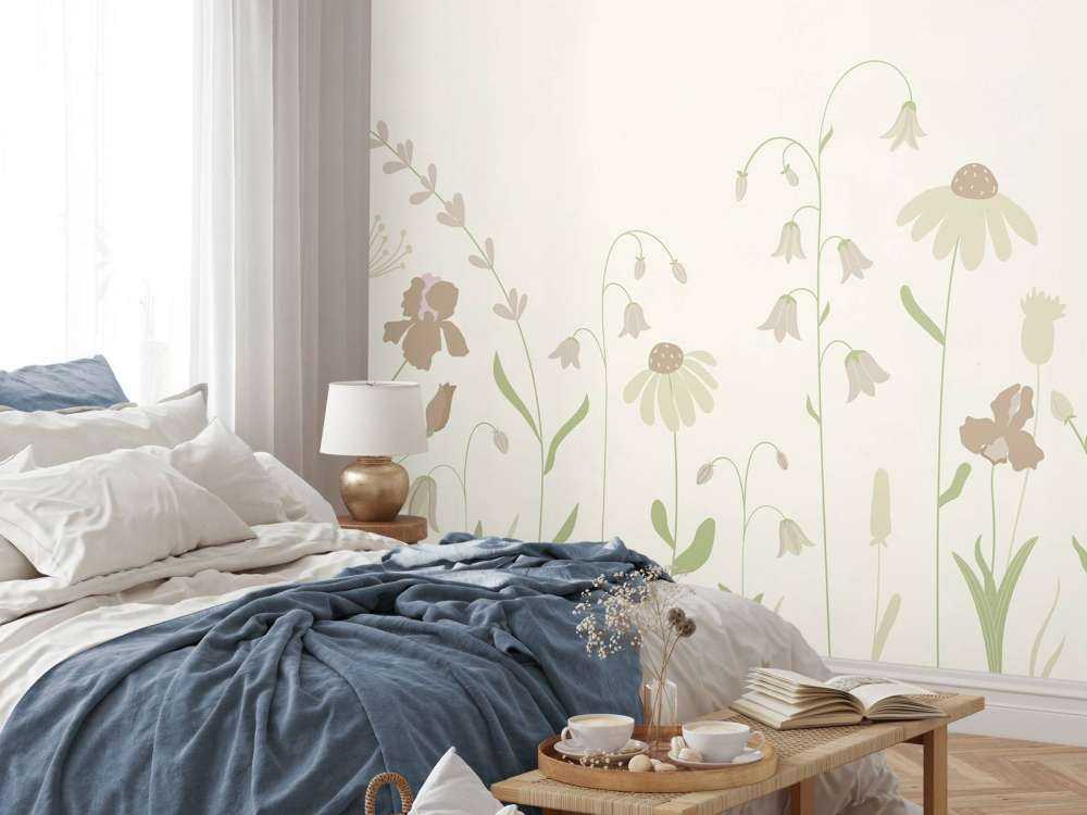 Bloemenveld hoog beige met oud roze