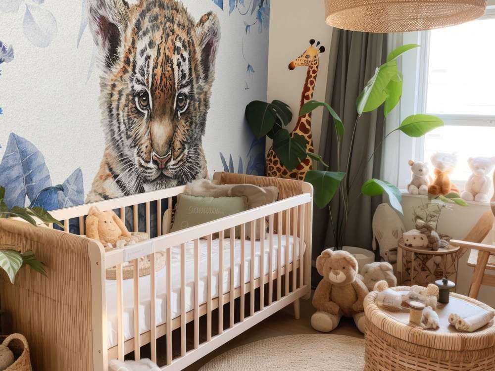 Schattige tijger met planten blauw