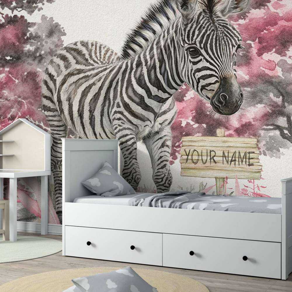 Jonge zebra in de natuur roze