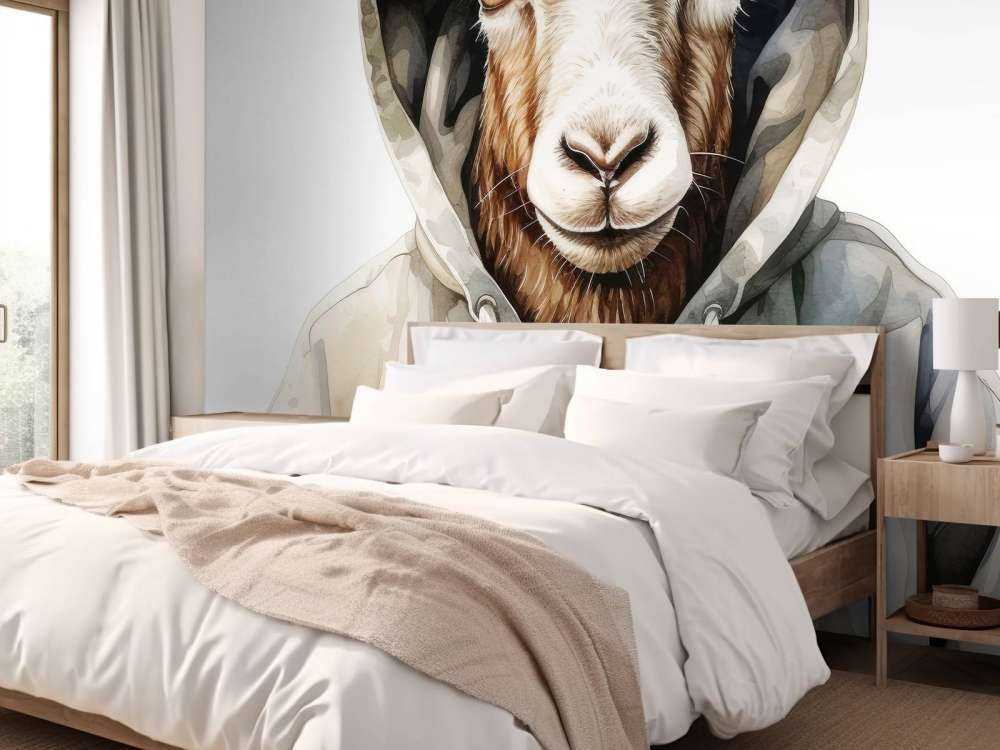 Watercolor Cartoon Goat in a Hoodie