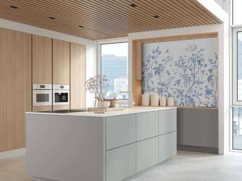 Bloemen illustratie, blauw-wit