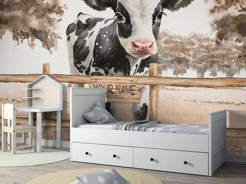 Jonge koe in een weiland taupe