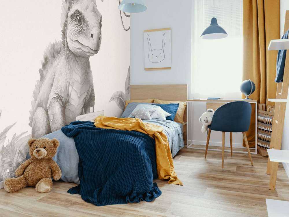 Baby ankylosaurus in de jungle beige