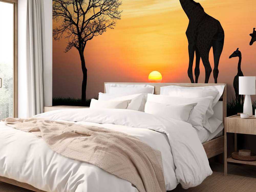 Giraffe achtergrond met zonsondergang