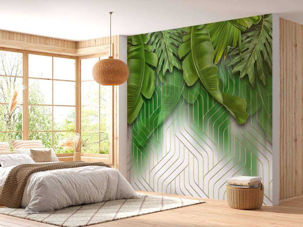 Gouden lijnen effect met groene bladeren