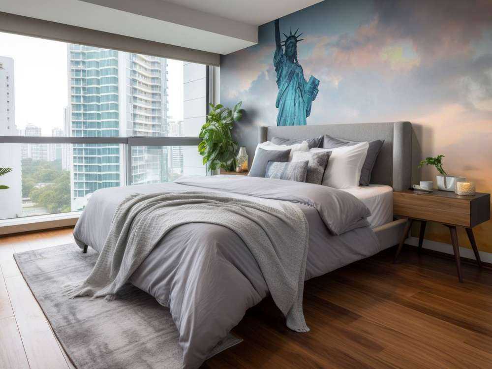 Het vrijheidsbeeld bij zonsondergang