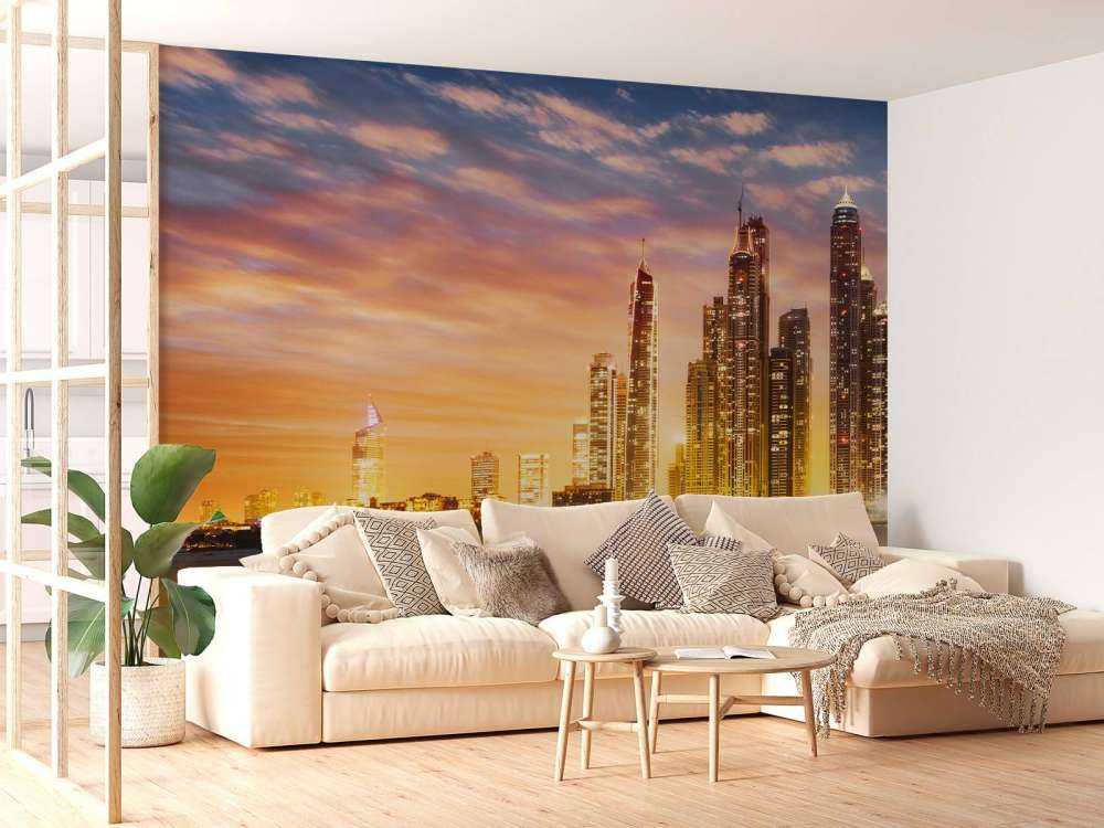 Skyline van Dubai vanaf Palm Jumeirah