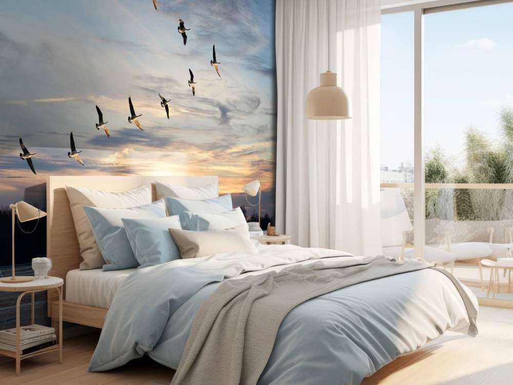 Grote Canadese ganzen in V-formatie