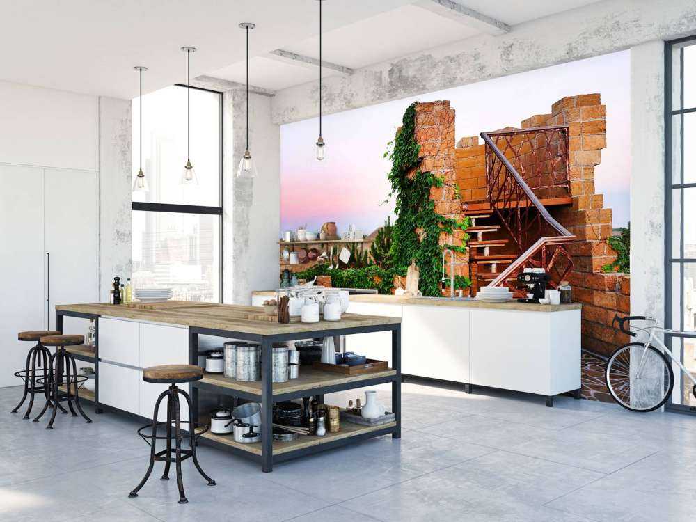 Vintage trap op een dak