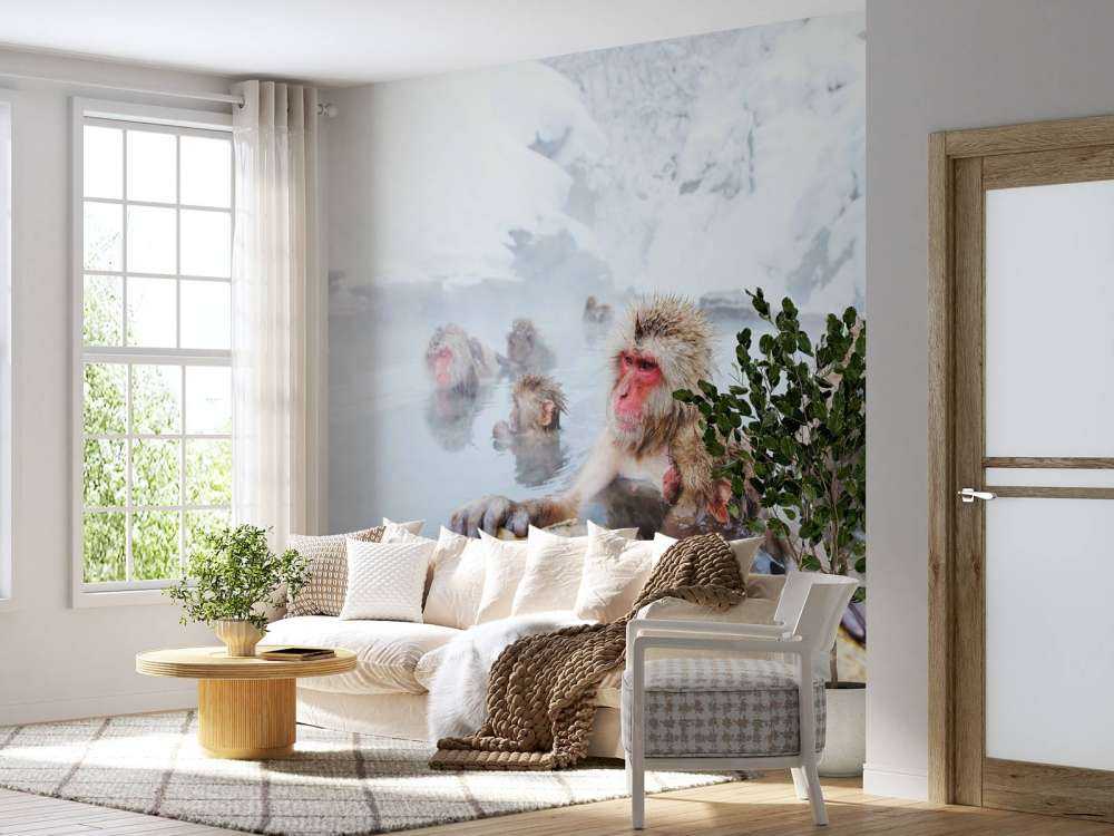 Sneeuwapen genieten van het warme water