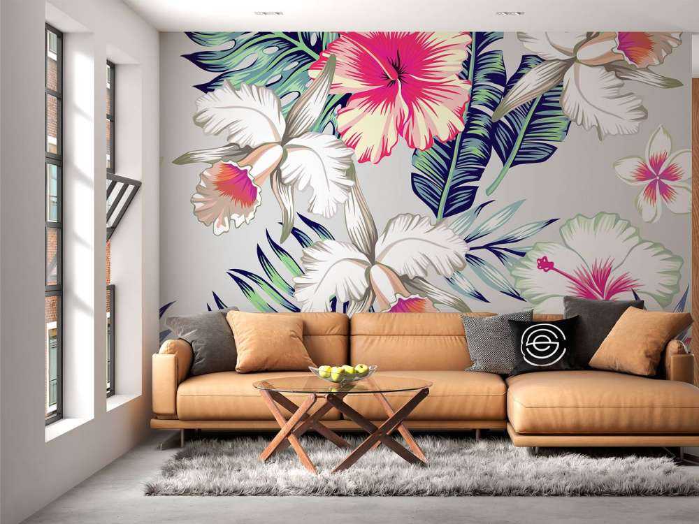 Exotische bloemen met een grijze achtergrond