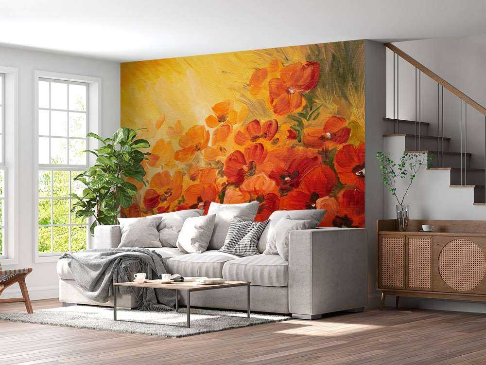 Olieverfschilderij van klaprozen