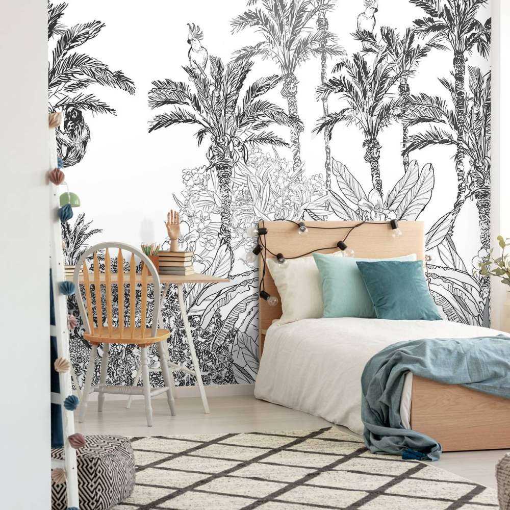 Getekende jungle in zwart-wit