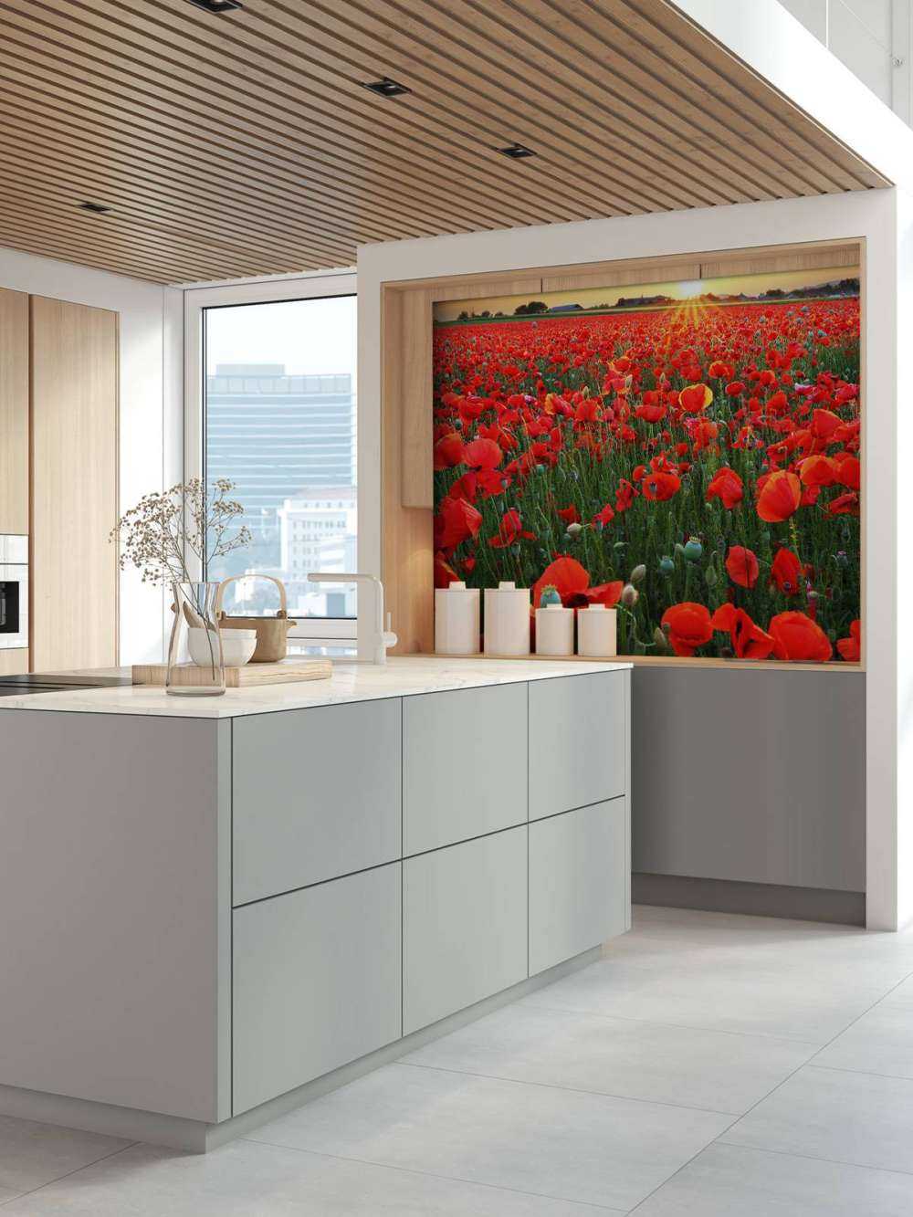 Klaprozen bij ondergaande zon